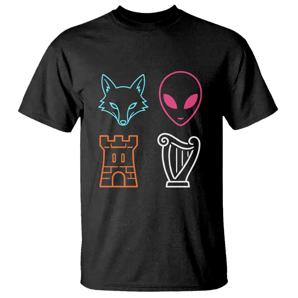Fox Alien Castle Harp Retro T Shirt San Antonio Texas Sports TS11 Black Print Your Wear