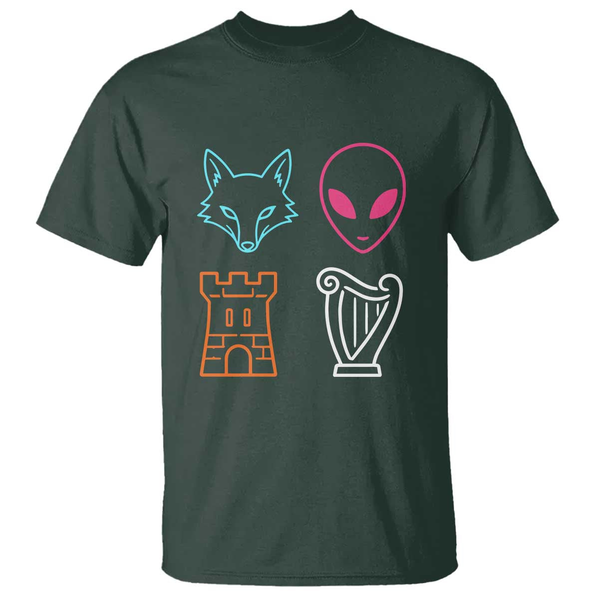 Fox Alien Castle Harp Retro T Shirt San Antonio Texas Sports TS11 Dark Forest Green Print Your Wear