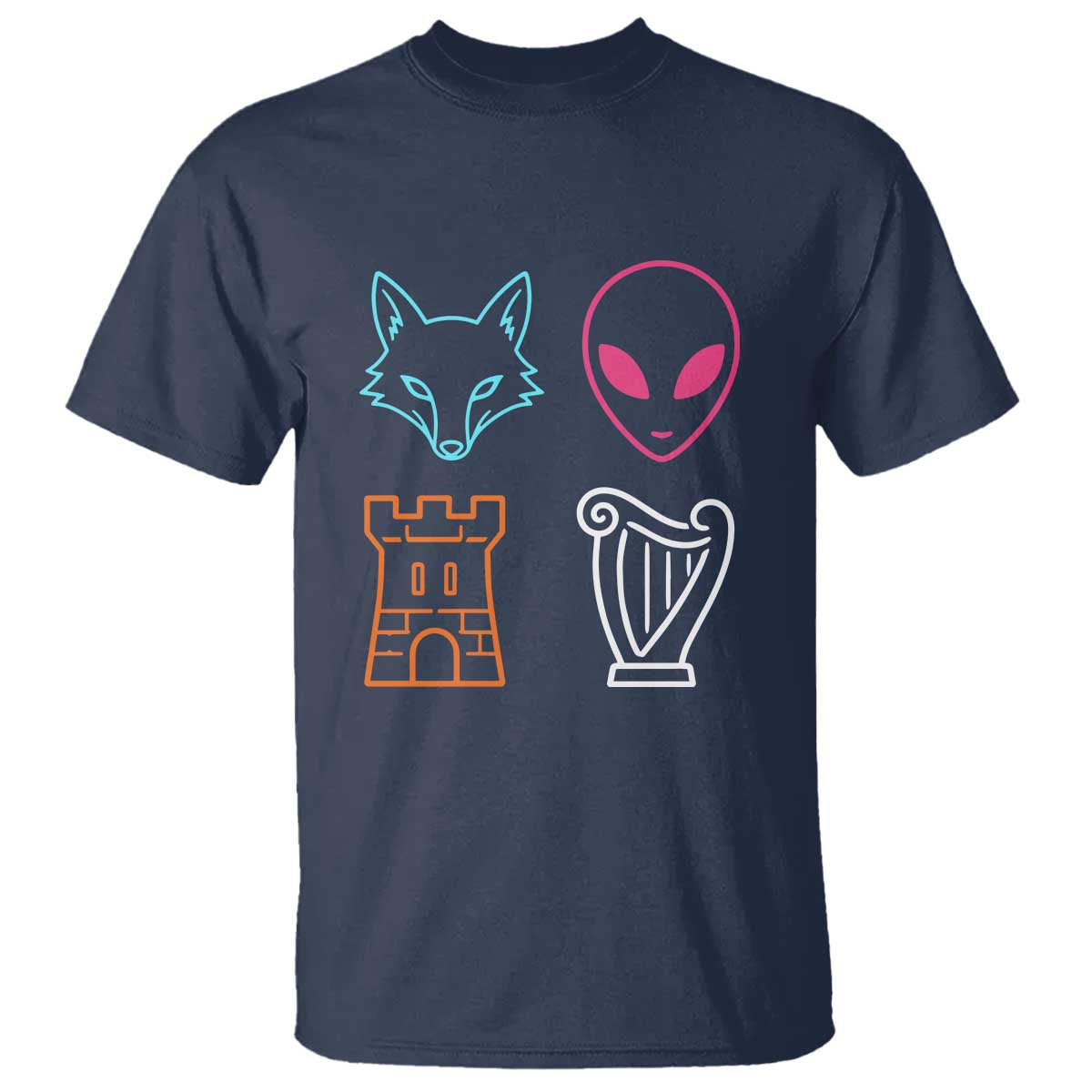 Fox Alien Castle Harp Retro T Shirt San Antonio Texas Sports TS11 Navy Print Your Wear