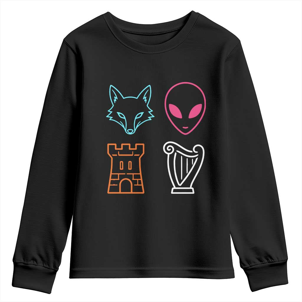 Fox Alien Castle Harp Retro Youth Sweatshirt San Antonio Texas Sports TS11 Black Print Your Wear