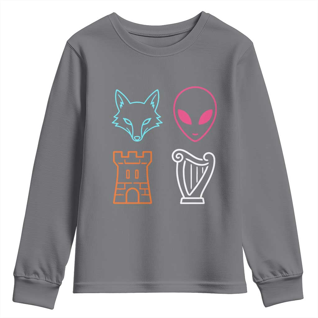 Fox Alien Castle Harp Retro Youth Sweatshirt San Antonio Texas Sports TS11 Charcoal Print Your Wear