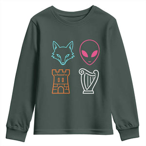 Fox Alien Castle Harp Retro Youth Sweatshirt San Antonio Texas Sports TS11 Dark Forest Green Print Your Wear