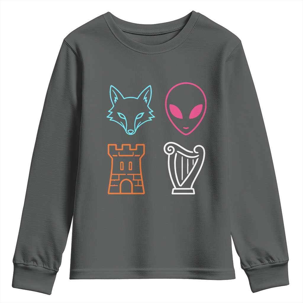 Fox Alien Castle Harp Retro Youth Sweatshirt San Antonio Texas Sports TS11 Dark Heather Print Your Wear
