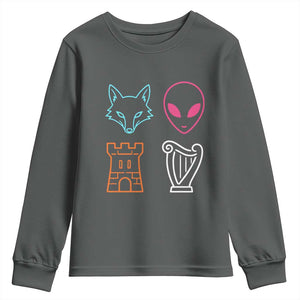Fox Alien Castle Harp Retro Youth Sweatshirt San Antonio Texas Sports TS11 Dark Heather Print Your Wear