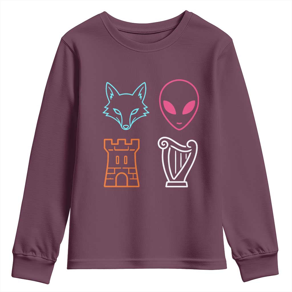 Fox Alien Castle Harp Retro Youth Sweatshirt San Antonio Texas Sports TS11 Maroon Print Your Wear