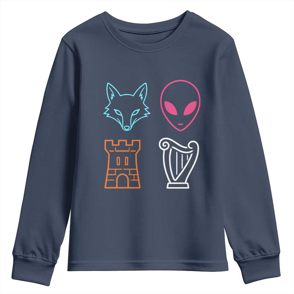 Fox Alien Castle Harp Retro Youth Sweatshirt San Antonio Texas Sports TS11 Navy Print Your Wear