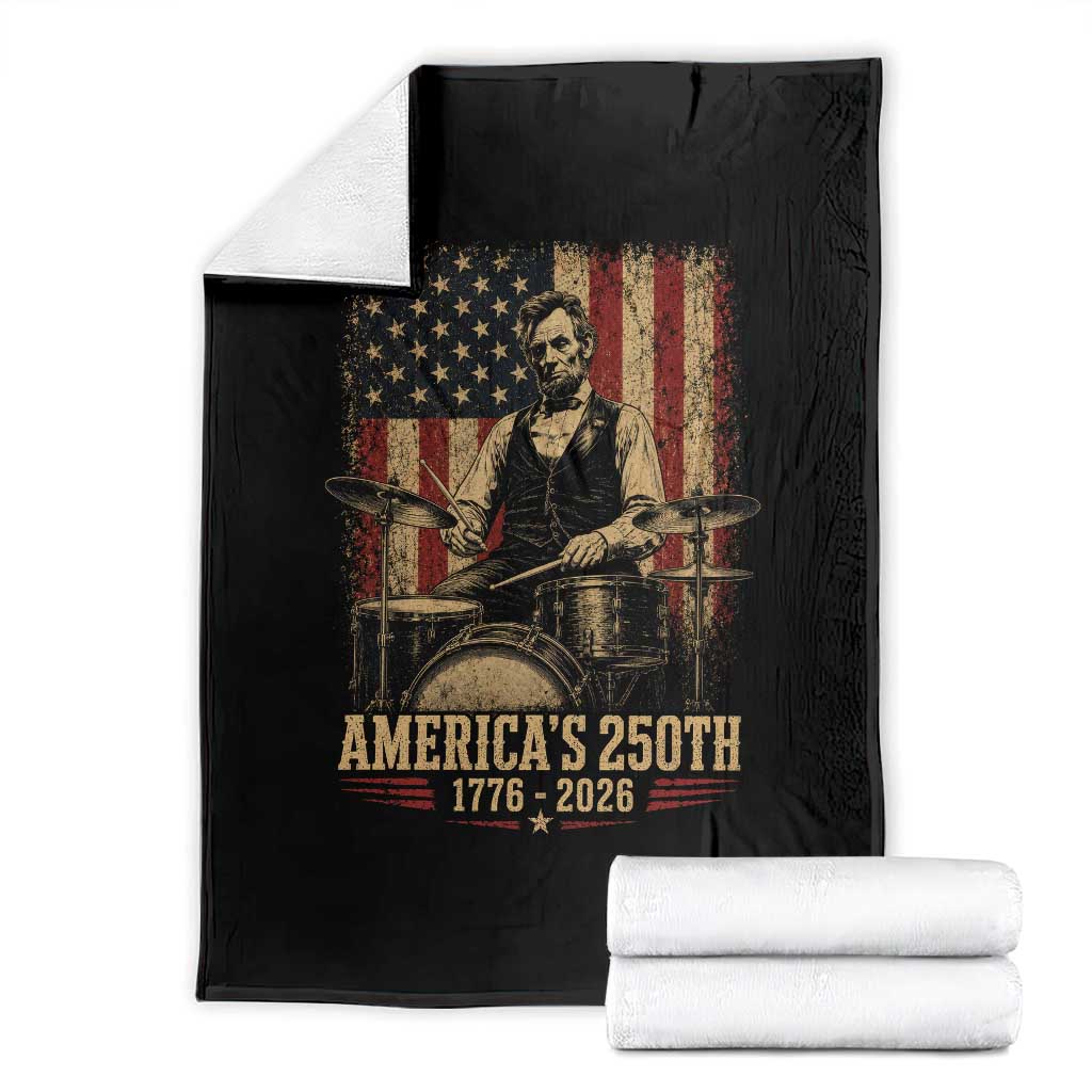 America's 250th Abraham Lincoln Playing Guitar 1776 2026 Throw Blanket Funny Electric Guitar Player TS11 Black Print Your Wear