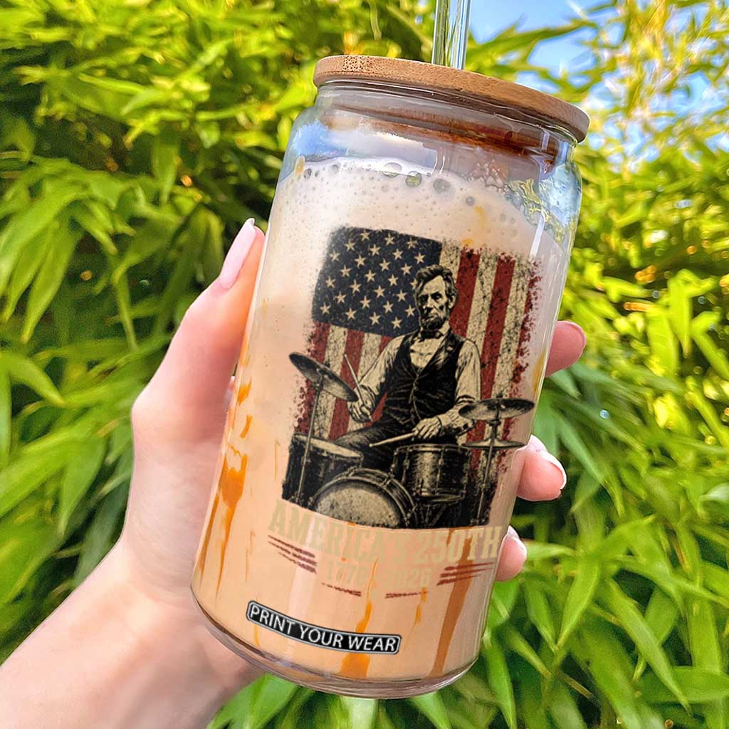 America's 250th Abraham Lincoln Playing Guitar 1776 2026 Glass Can Funny Electric Guitar Player TS11 Black Print Your Wear
