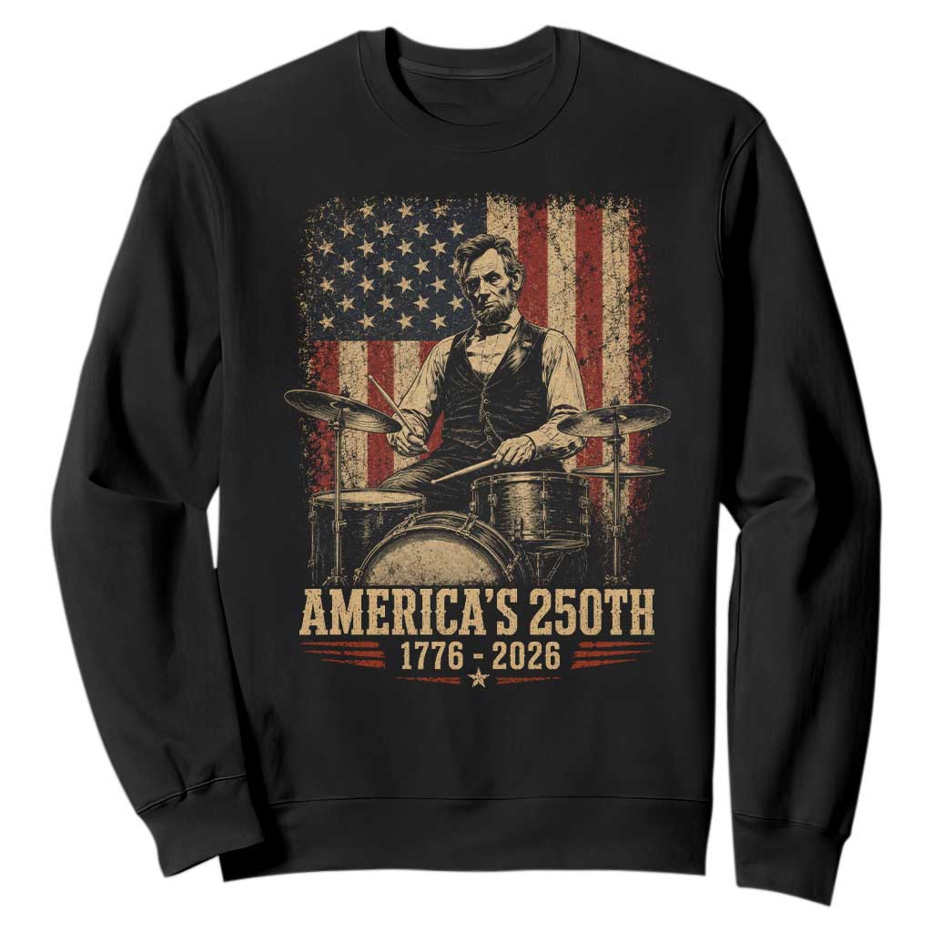 America's 250th Abraham Lincoln Playing Guitar 1776 2026 Sweatshirt Funny Electric Guitar Player TS11 Black Print Your Wear