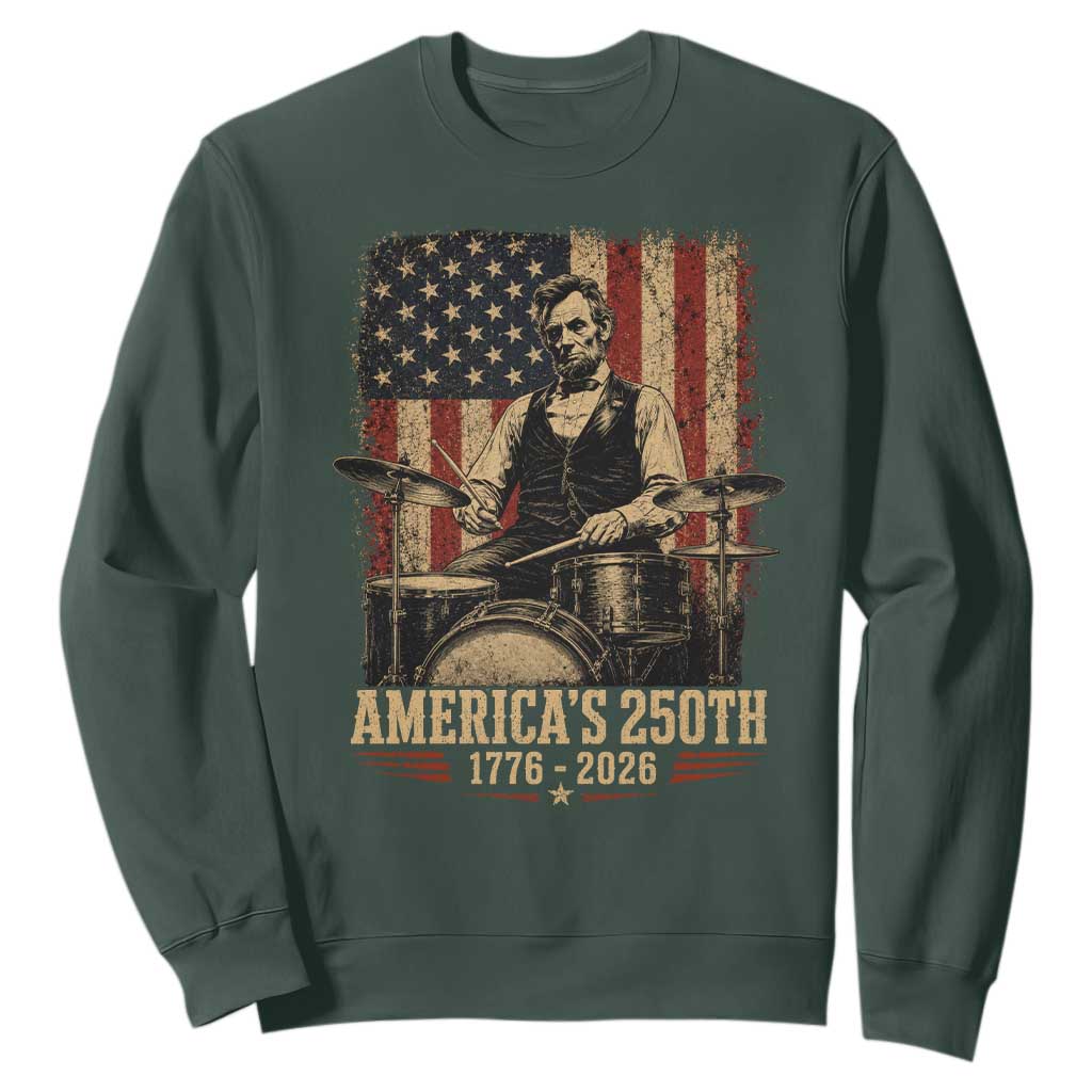 America's 250th Abraham Lincoln Playing Guitar 1776 2026 Sweatshirt Funny Electric Guitar Player TS11 Dark Forest Green Print Your Wear
