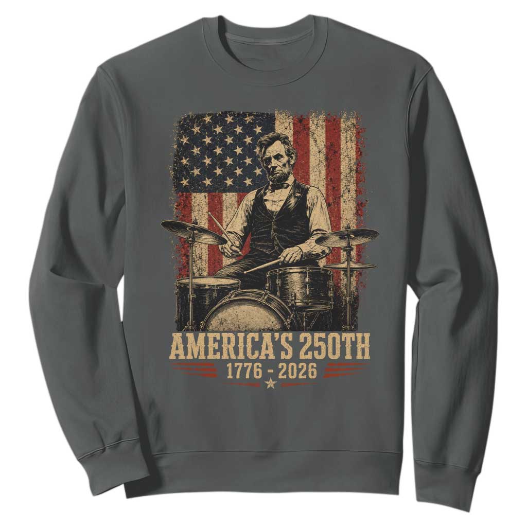 America's 250th Abraham Lincoln Playing Guitar 1776 2026 Sweatshirt Funny Electric Guitar Player TS11 Dark Heather Print Your Wear