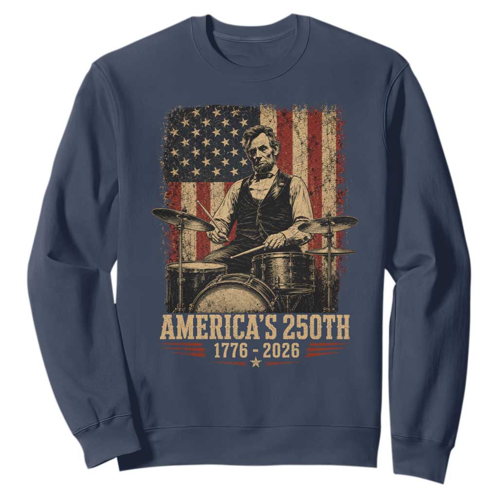 America's 250th Abraham Lincoln Playing Guitar 1776 2026 Sweatshirt Funny Electric Guitar Player TS11 Navy Print Your Wear
