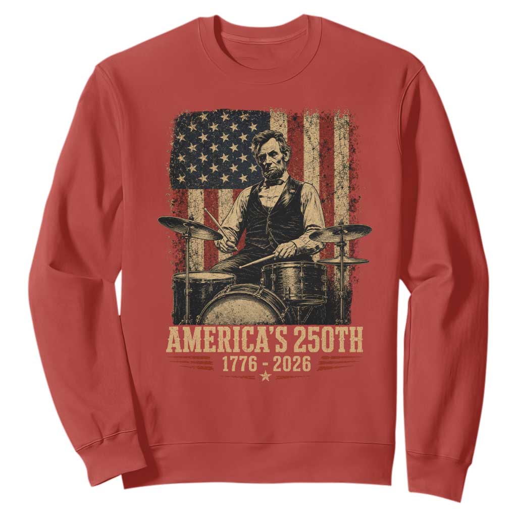 America's 250th Abraham Lincoln Playing Guitar 1776 2026 Sweatshirt Funny Electric Guitar Player TS11 Red Print Your Wear