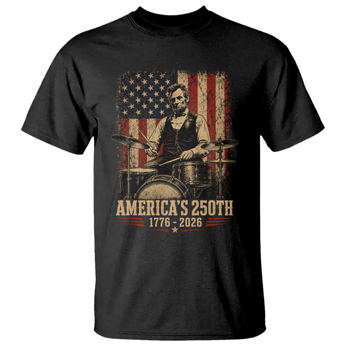 America's 250th Abraham Lincoln Playing Guitar 1776 2026 T Shirt Funny Electric Guitar Player TS11 Black Print Your Wear
