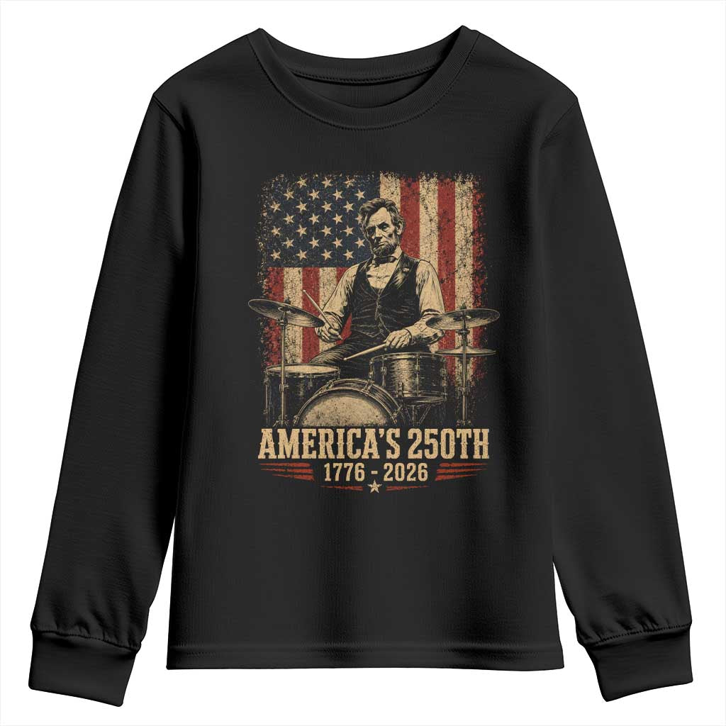 America's 250th Abraham Lincoln Playing Guitar 1776 2026 Youth Sweatshirt Funny Electric Guitar Player TS11 Black Print Your Wear