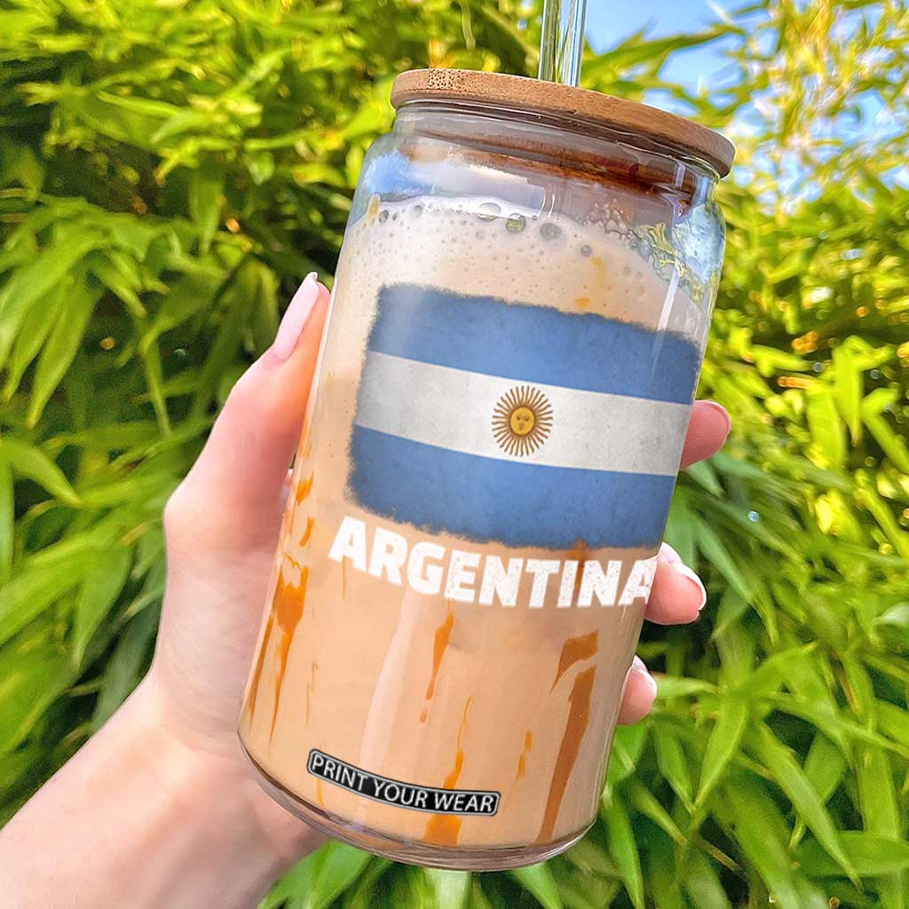 Vintage Argentina Flag Sun of May Argentinian Souvenir Glass Can TS11 Black Print Your Wear