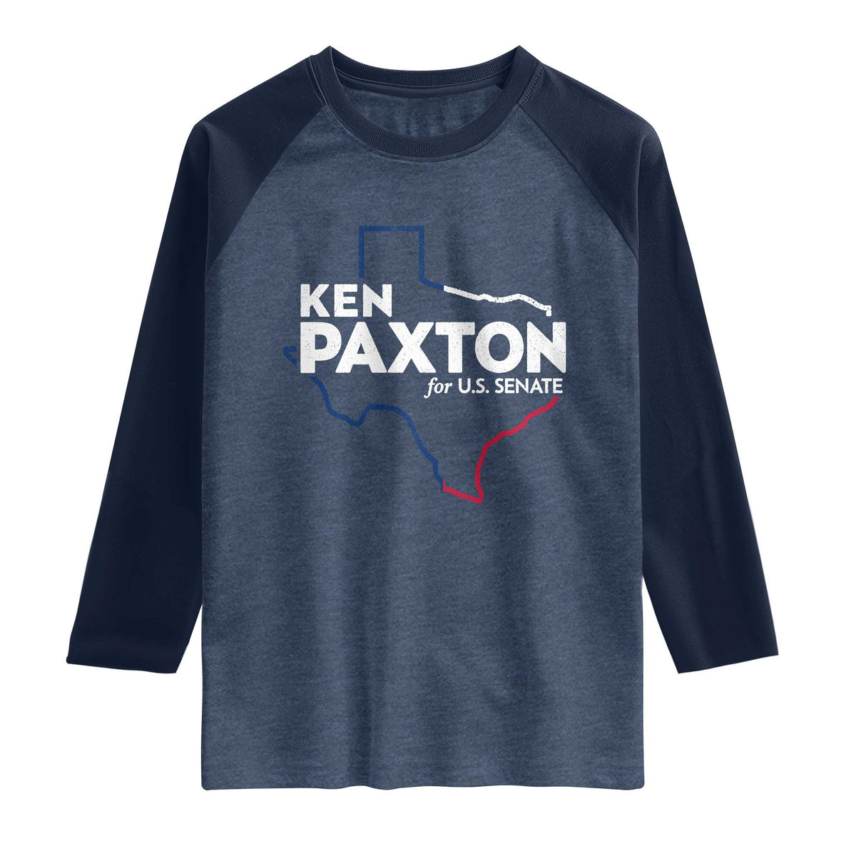 Ken Paxton for US Senate Raglan Shirt Texas Senate Race 2026 TS11 Heather Denim Navy Print Your Wear