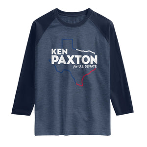 Ken Paxton for US Senate Raglan Shirt Texas Senate Race 2026 TS11 Heather Denim Navy Print Your Wear