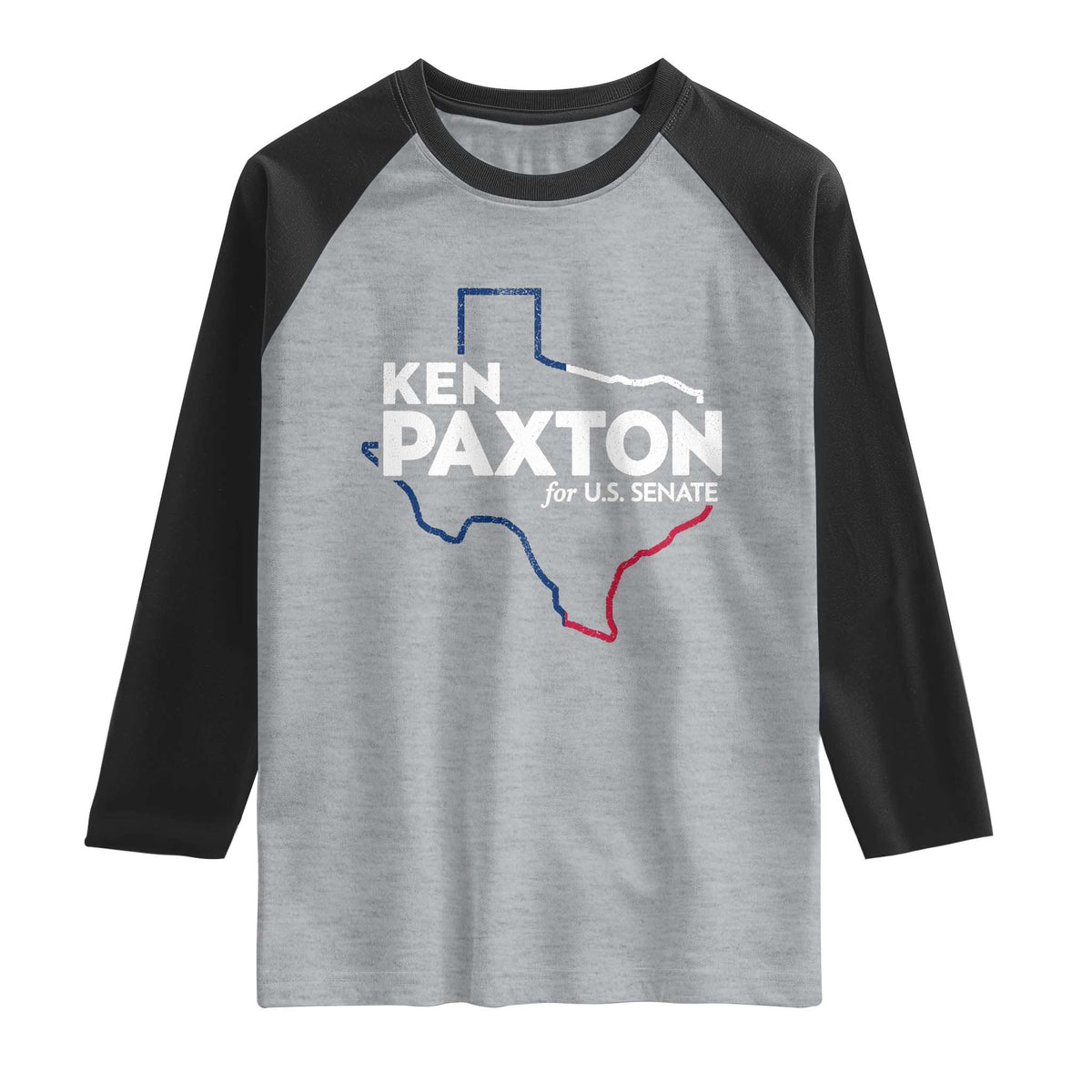 Ken Paxton for US Senate Raglan Shirt Texas Senate Race 2026 TS11 Heather Gray Black Print Your Wear