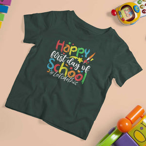 Happy First Day Of School T Shirt For Kid Artists Brushes Art Class TS11 Dark Forest Green Print Your Wear