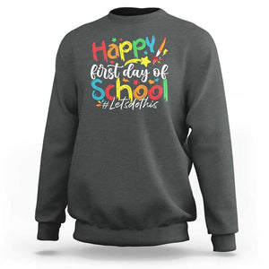 Happy First Day Of School Sweatshirt Artists Brushes Art Class TS11 Dark Heather Print Your Wear