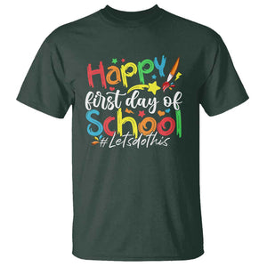 Happy First Day Of School T Shirt Artists Brushes Art Class TS11 Dark Forest Green Print Your Wear