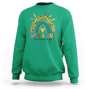 Back To School Sweatshirt Wild About Learning Leopard Rainbow TS11 Irish Green Print Your Wear