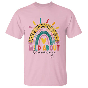 Back To School T Shirt Wild About Learning Leopard Rainbow TS11 Light Pink Print Your Wear