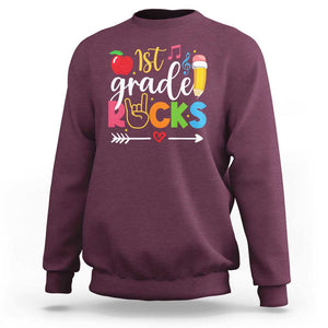 First Grade Rocks Sweatshirt Back To School Pencil TS11 Maroon Print Your Wear