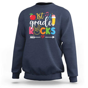 First Grade Rocks Sweatshirt Back To School Pencil TS11 Navy Print Your Wear