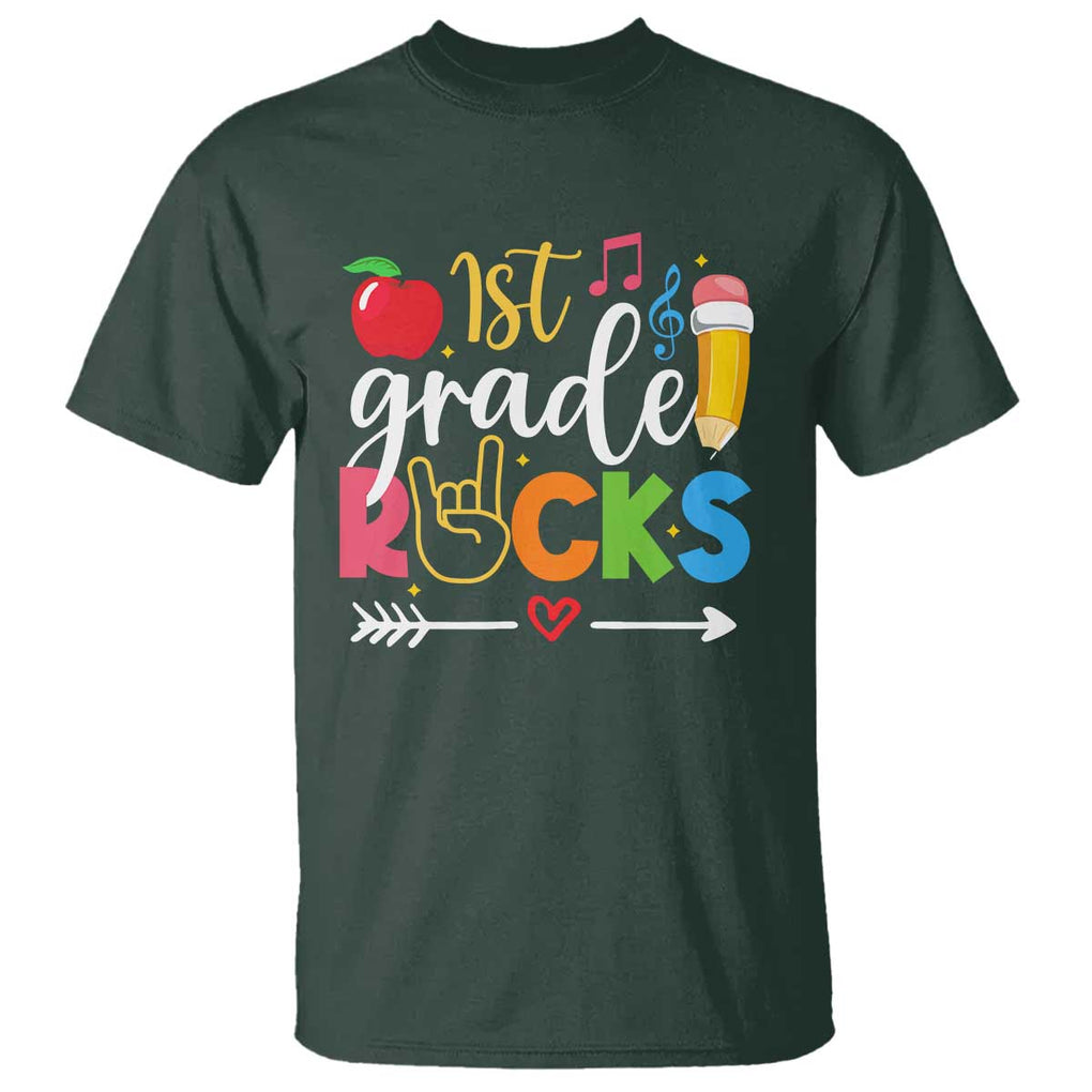 First Grade Rocks T Shirt Back To School Pencil TS11 Dark Forest Green Print Your Wear