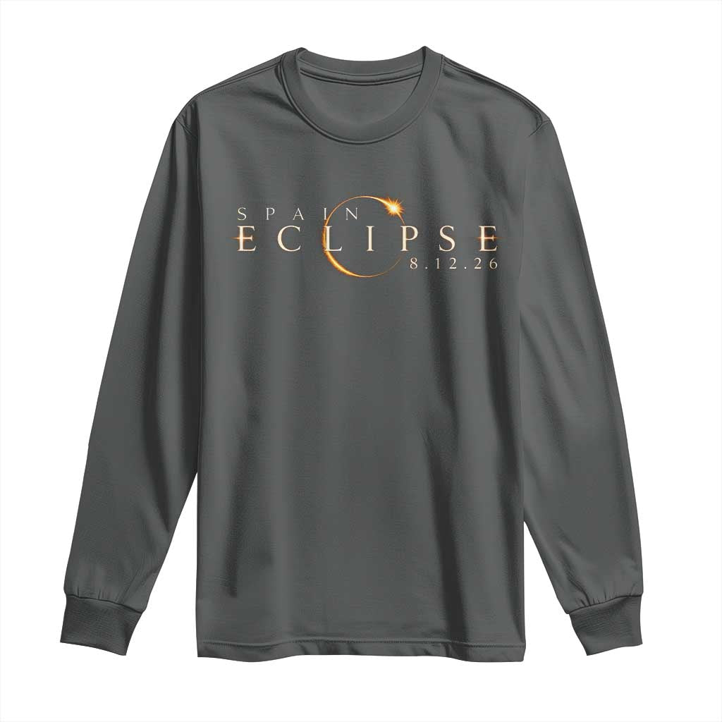 Spain Solar Eclipse 2026 Long Sleeve Shirt August 12 2026 Total Eclipse TS11 Dark Heather Print Your Wear