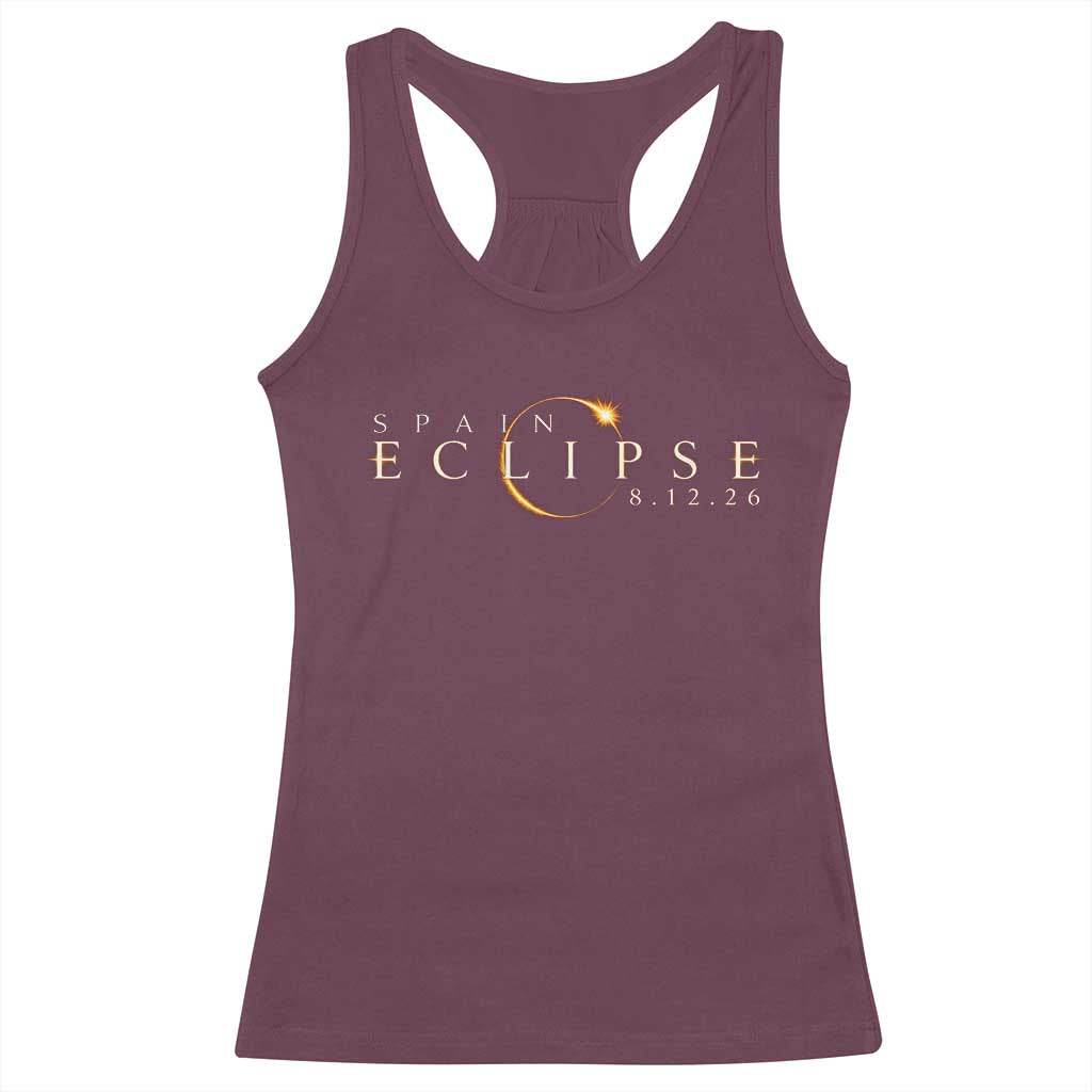 Spain Solar Eclipse 2026 Racerback Tank Top August 12 2026 Total Eclipse TS11 Maroon Print Your Wear