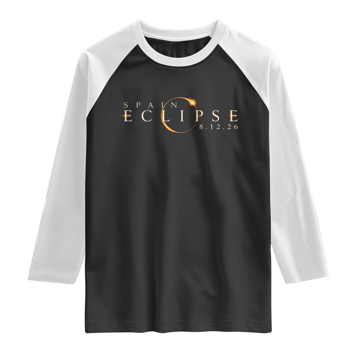 Spain Solar Eclipse 2026 Raglan Shirt August 12 2026 Total Eclipse TS11 Black White Print Your Wear