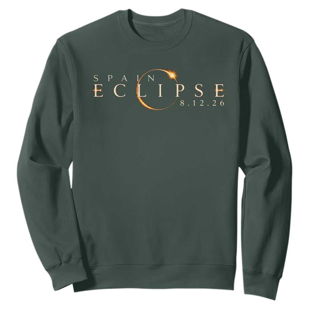 Spain Solar Eclipse 2026 Sweatshirt August 12 2026 Total Eclipse TS11 Dark Forest Green Print Your Wear