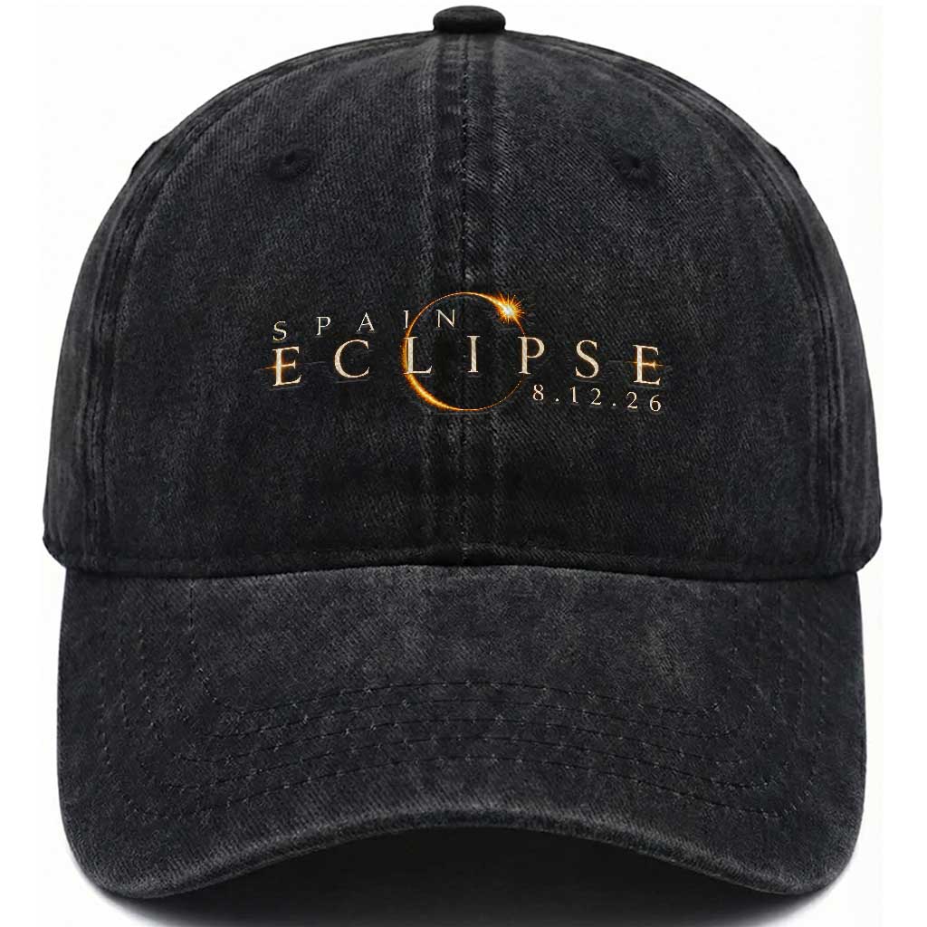 Spain Solar Eclipse 2026 Washed Cotton Baseball Cap August 12 2026 Total Eclipse TS11 Print Your Wear