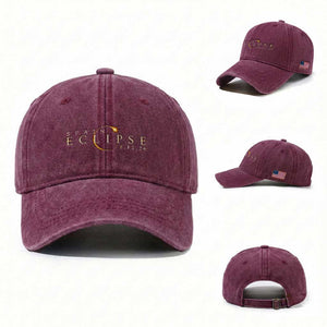 Spain Solar Eclipse 2026 Washed Cotton Baseball Cap August 12 2026 Total Eclipse TS11 Washed Cap Universal Fit Burgundy Print Your Wear