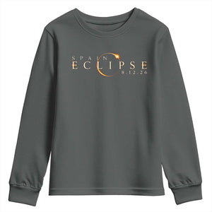 Spain Solar Eclipse 2026 Youth Sweatshirt August 12 2026 Total Eclipse TS11 Dark Heather Print Your Wear