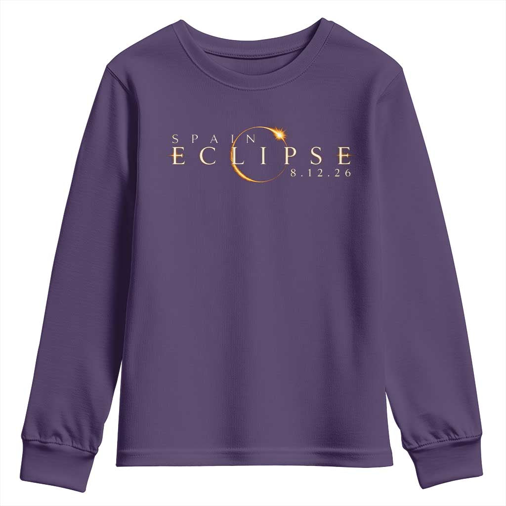 Spain Solar Eclipse 2026 Youth Sweatshirt August 12 2026 Total Eclipse TS11 Purple Print Your Wear