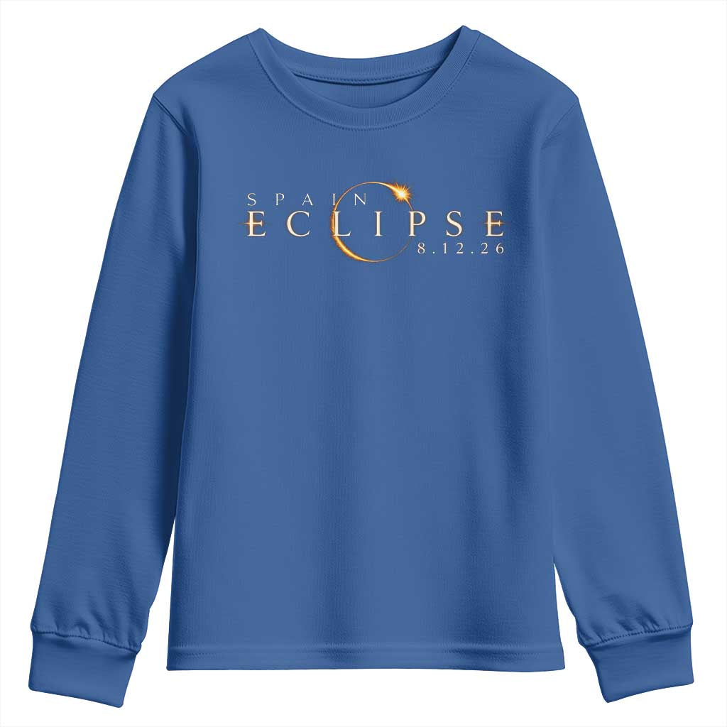 Spain Solar Eclipse 2026 Youth Sweatshirt August 12 2026 Total Eclipse TS11 Royal Blue Print Your Wear