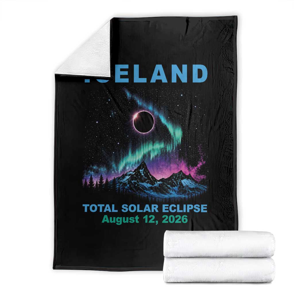 Iceland Total Solar Eclipse 2026 Throw Blanket August 12 Eclipse Totality Chaser Aurora Northern Lights TS11 Black Print Your Wear