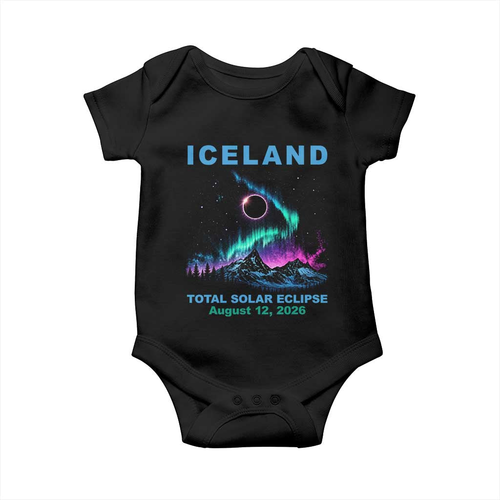 Iceland Total Solar Eclipse 2026 Baby Onesie August 12 Eclipse Totality Chaser Aurora Northern Lights TS11 Black Print Your Wear
