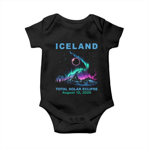 Iceland Total Solar Eclipse 2026 Baby Onesie August 12 Eclipse Totality Chaser Aurora Northern Lights TS11 Black Print Your Wear