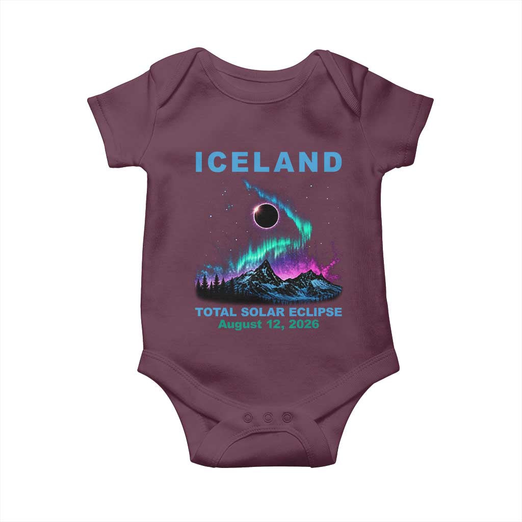 Iceland Total Solar Eclipse 2026 Baby Onesie August 12 Eclipse Totality Chaser Aurora Northern Lights TS11 Maroon Print Your Wear