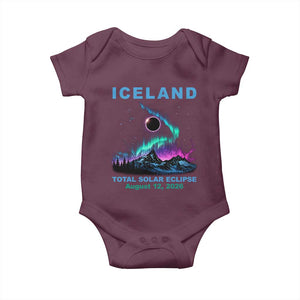 Iceland Total Solar Eclipse 2026 Baby Onesie August 12 Eclipse Totality Chaser Aurora Northern Lights TS11 Maroon Print Your Wear