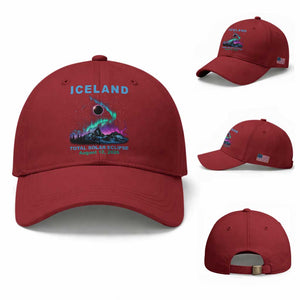 Iceland Total Solar Eclipse 2026 Baseball Cap August 12 Eclipse Totality Chaser Aurora Northern Lights TS11 Baseball Cap Universal Fit Cherry Red Print Your Wear