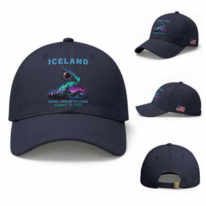 Iceland Total Solar Eclipse 2026 Baseball Cap August 12 Eclipse Totality Chaser Aurora Northern Lights TS11 Baseball Cap Universal Fit Navy Print Your Wear