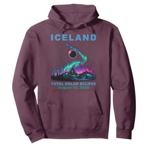 Iceland Total Solar Eclipse 2026 Hoodie August 12 Eclipse Totality Chaser Aurora Northern Lights TS11 Maroon Print Your Wear