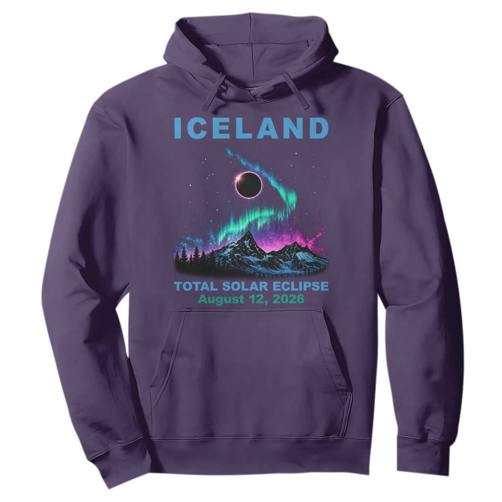 Iceland Total Solar Eclipse 2026 Hoodie August 12 Eclipse Totality Chaser Aurora Northern Lights TS11 Purple Print Your Wear