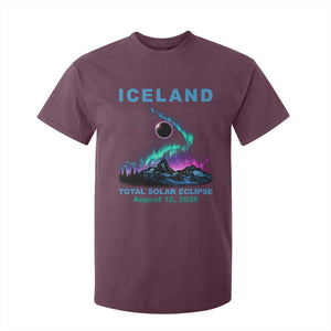 Iceland Total Solar Eclipse 2026 T Shirt For Kid August 12 Eclipse Totality Chaser Aurora Northern Lights TS11 Maroon Print Your Wear